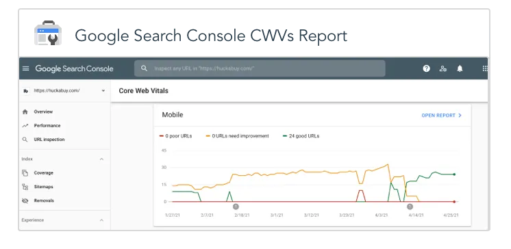 Google Search Console Core Web Vitals Report