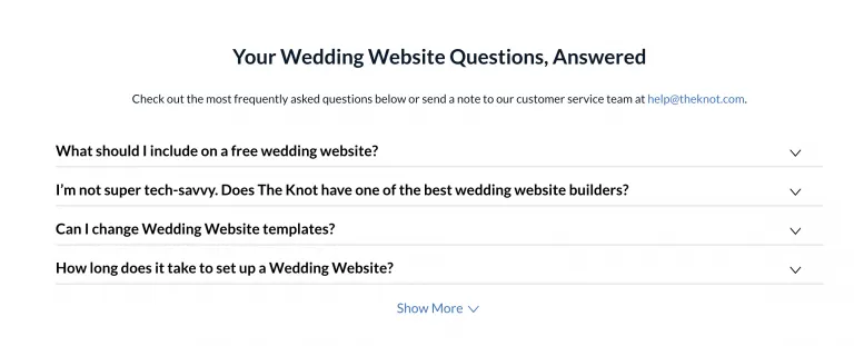 FAQ section about wedding websites