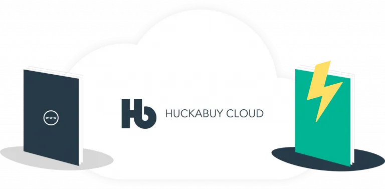 optimized vs non-optimized with Huckabuy logo between